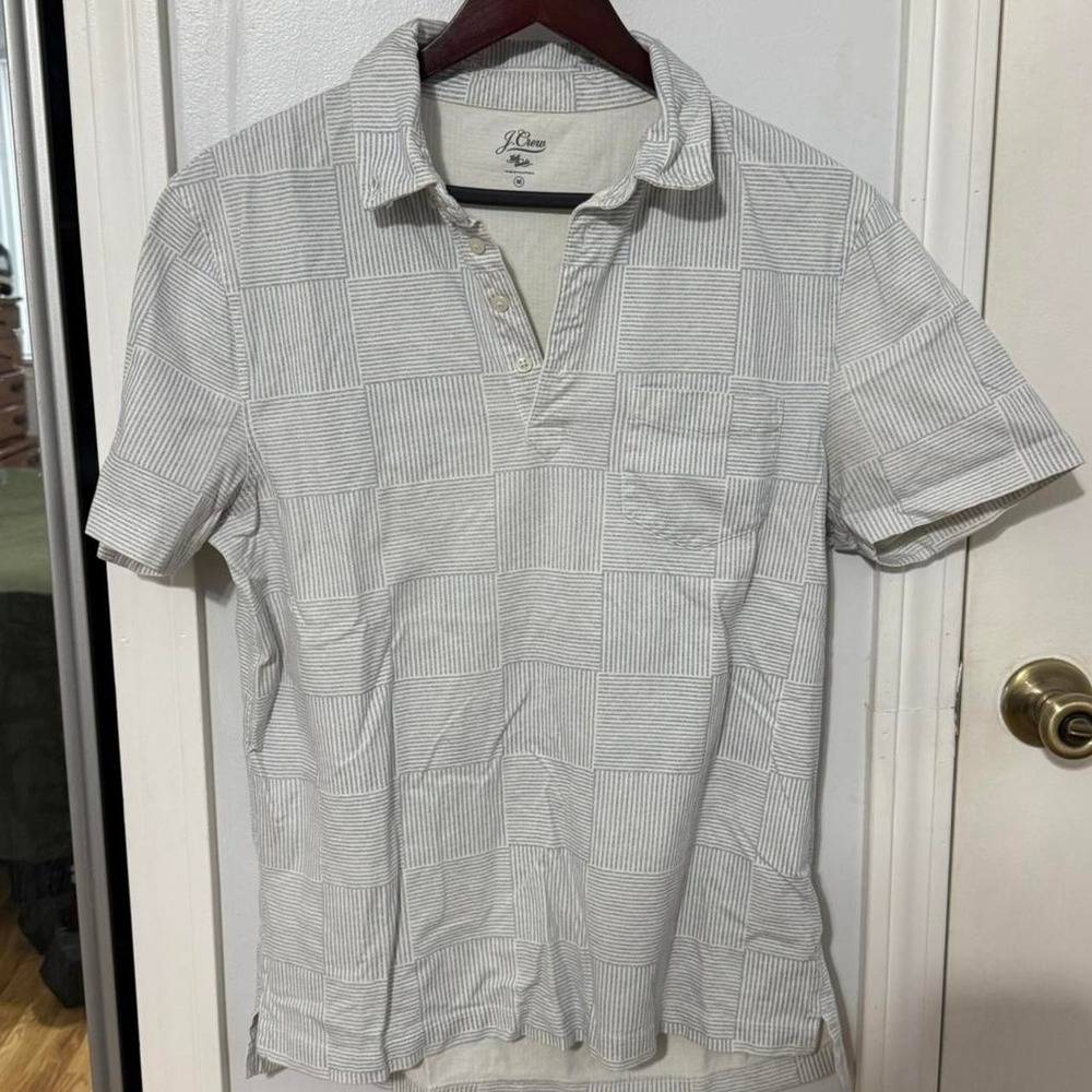 J.Crew white‎ and blue striped polo shirt